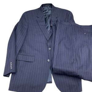 Chaps Suit Men‎ 42L/36W x 32L Blue White Pinstripe Wool Classic Party Career 2pc